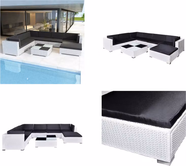 vidaXL set salotto da giardino 8 pezzi con cuscini in poly rattan bianco - Set di mobili da giardino - Set di mobili da giardino - Tavolo da giardino - Tavoli da giardino