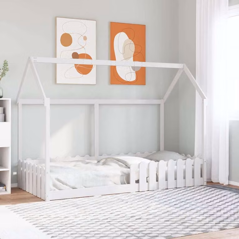 vidaXL Giroletto Casetta per Bambini in Legno di Pino Massello Bianco 90x190 cm