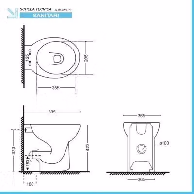 Wc filomuro in ceramica bianco lucido con brida e scarico universale linea Cipro L: 50.5 cm, P: 42.0 cm, H: 37.0 cm