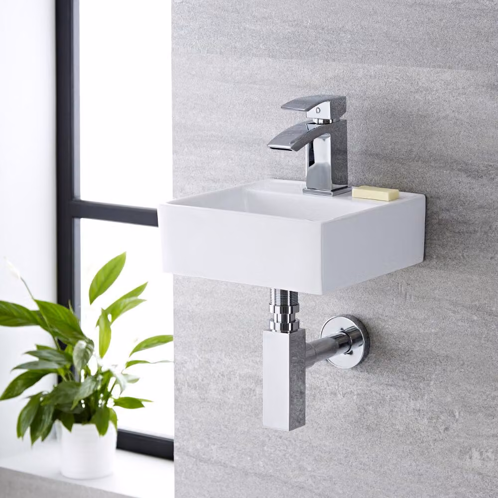 Lavabo Bagno Sospeso Quadrato Bianco 100 x 280mm - Halwell