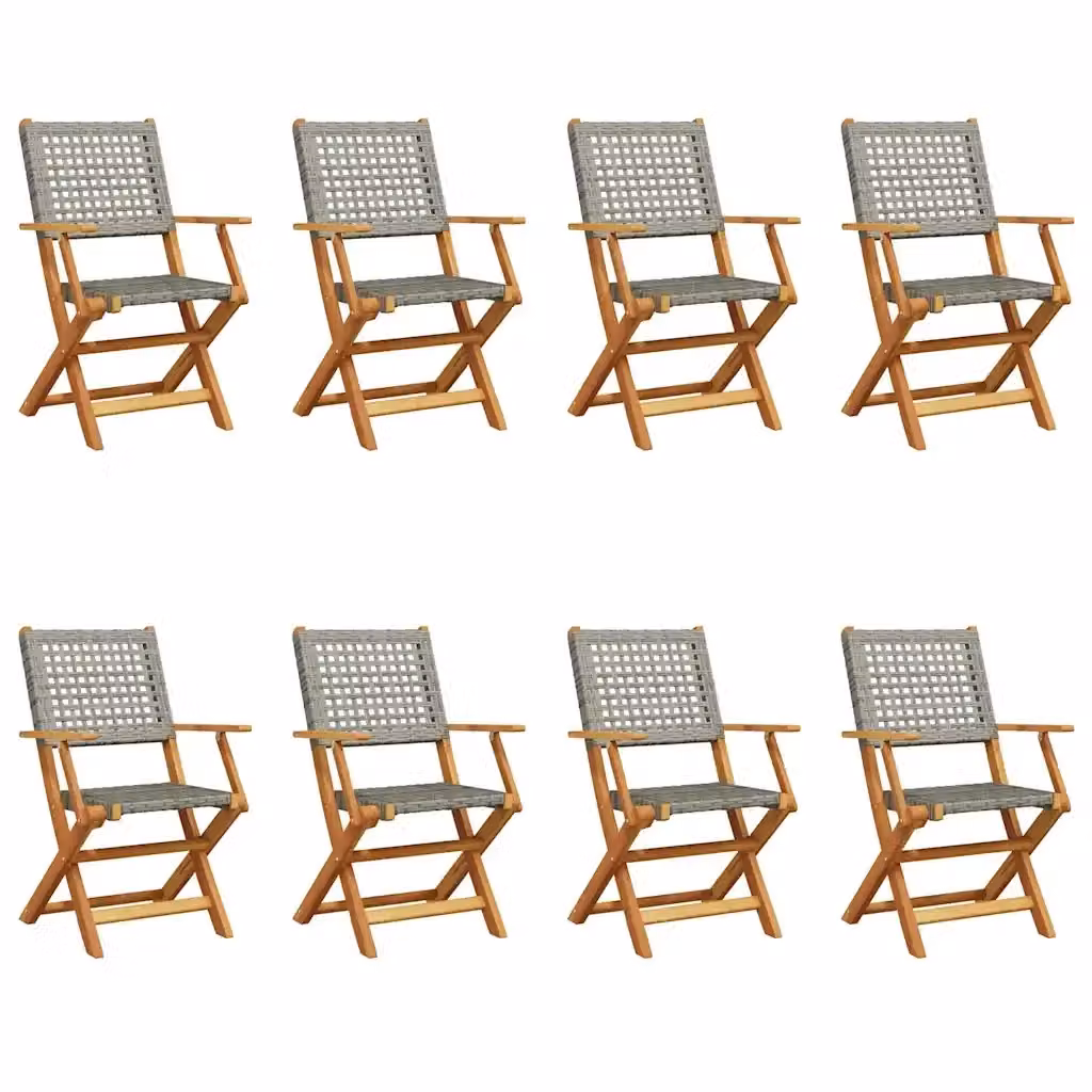 Set di 8 sedie pieghevoli vidaXL in polyrattan grigio e legno di acacia con braccioli per giardino e terrazzo – 2