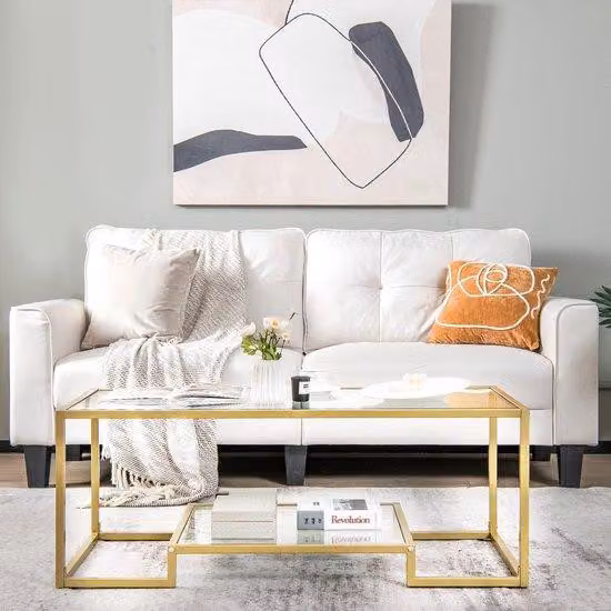 Tavolino in vetro con struttura in metallo, dimensioni 114 x 51 x 43,5 cm, ideale per il soggiorno