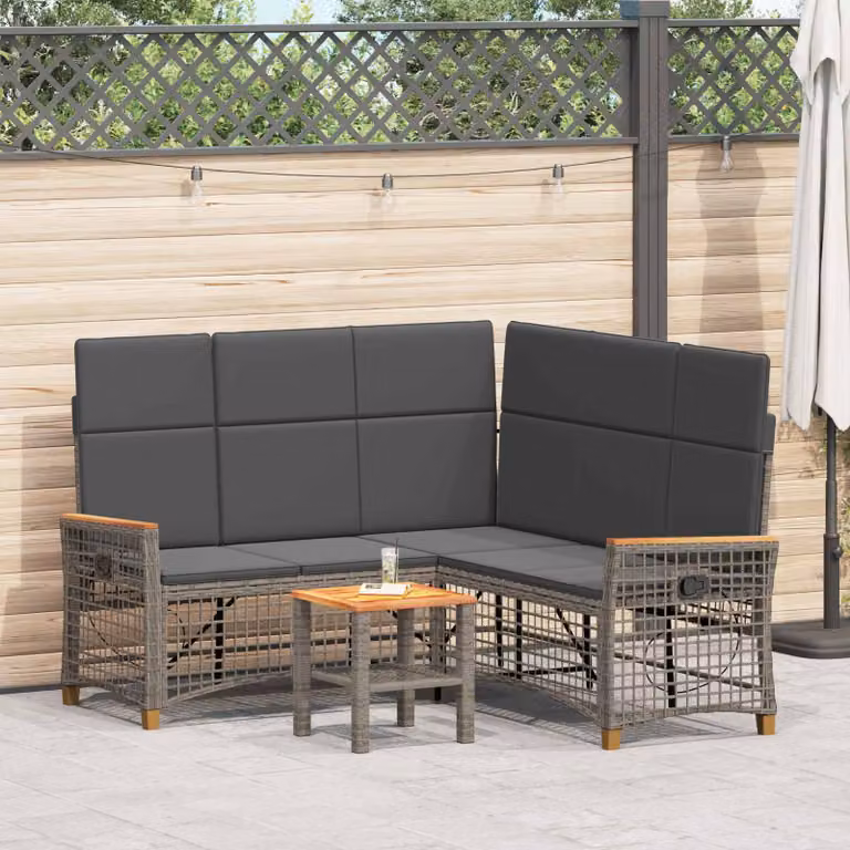 Set di divani da giardino vidaXL a forma di U con 5 posti, colore grigio e antracite, con struttura in metallo e cuscini imbottiti