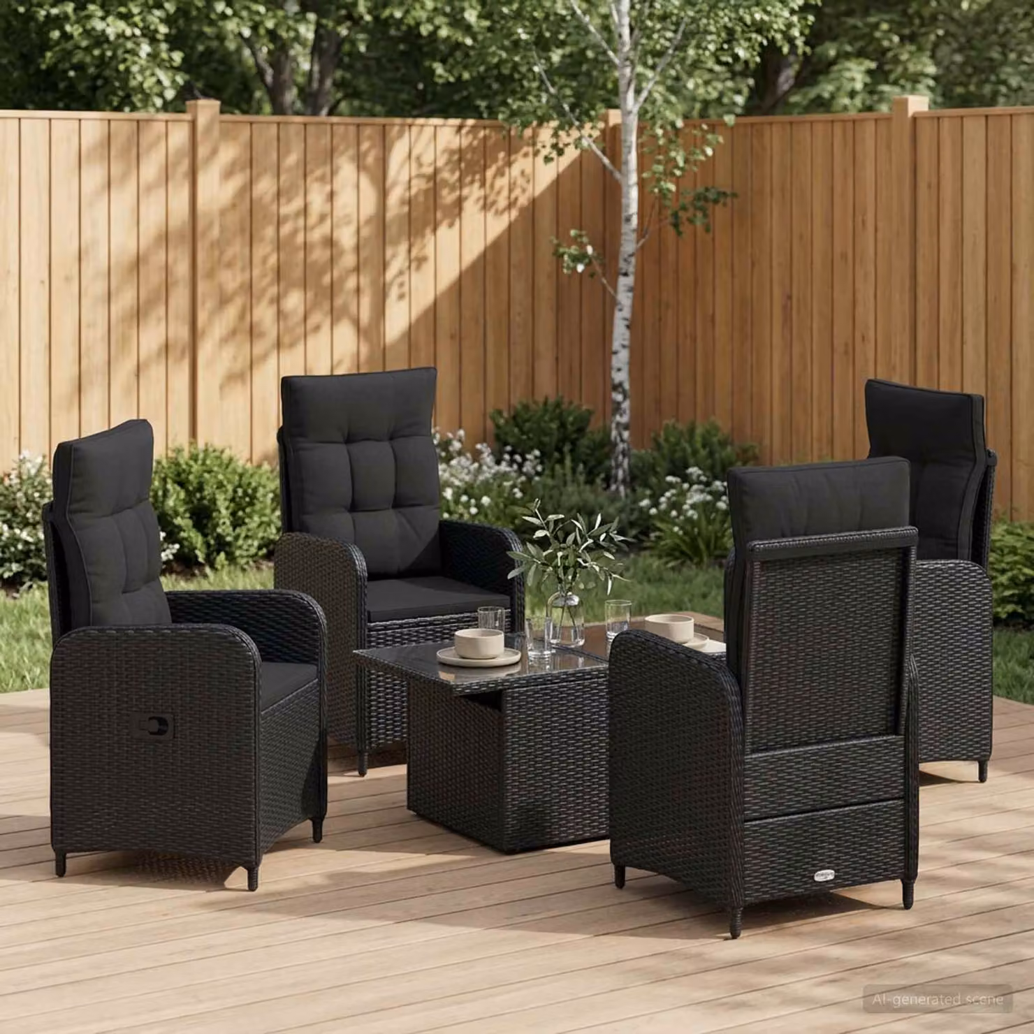 Set da pranzo per esterni vidaXL in polyrattan nero, 5 pezzi