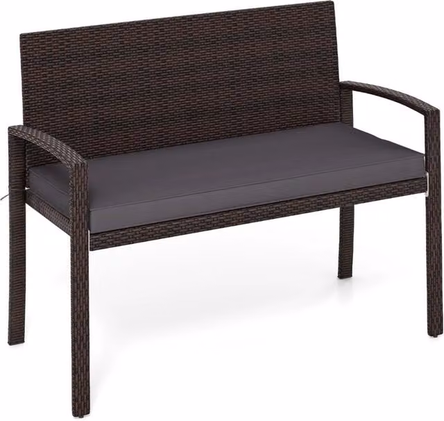 Panchina da esterno Outsunny in rattan e metallo con schienale e braccioli per giardino e terrazzo, 2 posti, Grigio – 1