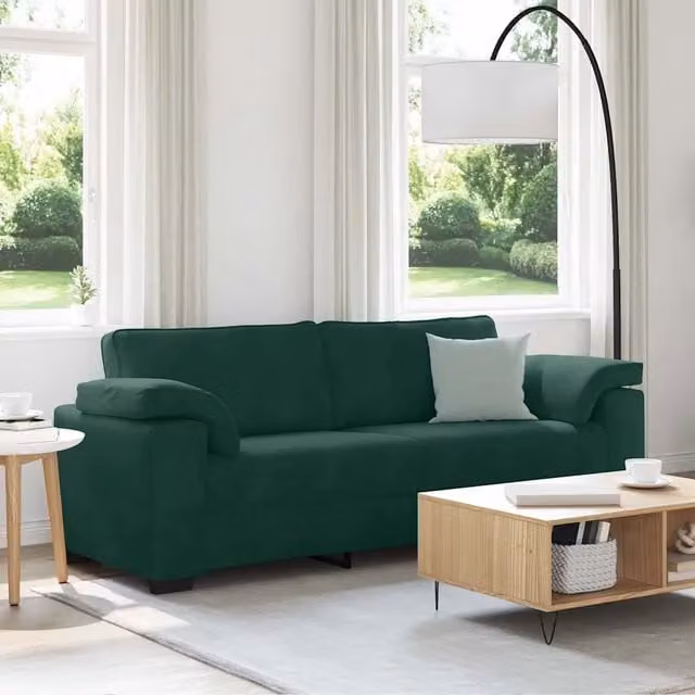 Divano moderno in velluto verde vidaXL con cuscini inclusi L: 220 cm, P: 77 cm, H: 82 cm – 1