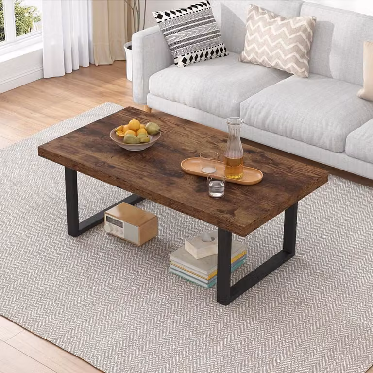 Tavolino rustico marrone, stile industriale, 100 cm, legno e metallo