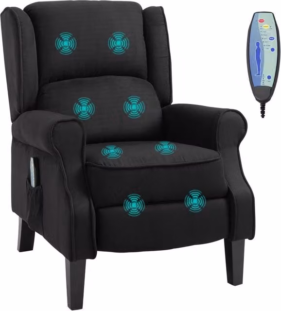 Poltrona Relax Massaggiante Reclinabile con Telecomando, 78x83x101cm, Nero