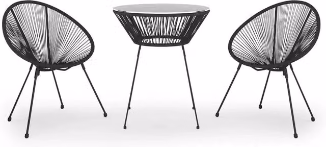 Set da pranzo da giardino moderno in rattan e vetro nero con piano rotondo – 1