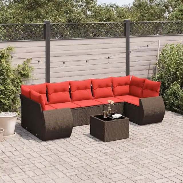 Set Divani da Giardino 8 pz con Cuscini Marrone in Polyrattan 3221143