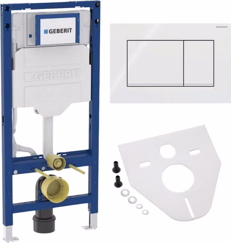 BADfabrik24 Elemento Geberit Duofix per WC sospeso, 112 cm, con cassetta di risciacquo Sigma da 12 cm + placca di azionamento Geberit Sigma30 per doppio scarico, bianco/bianco opaco, kit di montaggio per WC sospeso incluso
