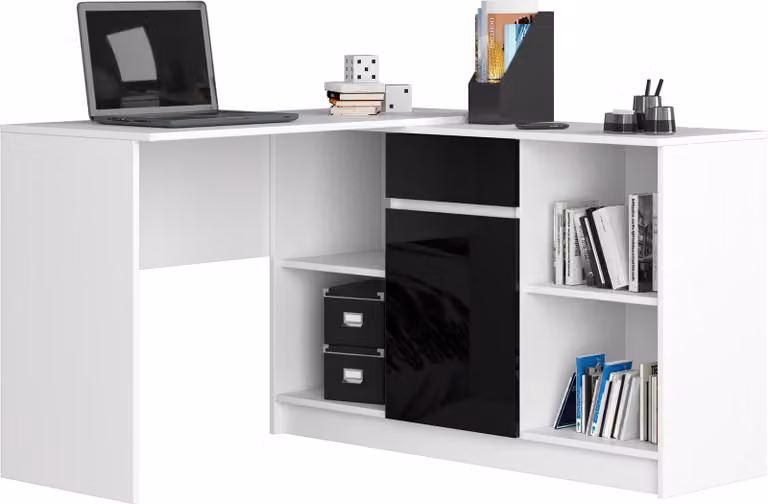 Akord Scrivania Angolare Con Finitura Lucida Bianco/Nero 120X126X79