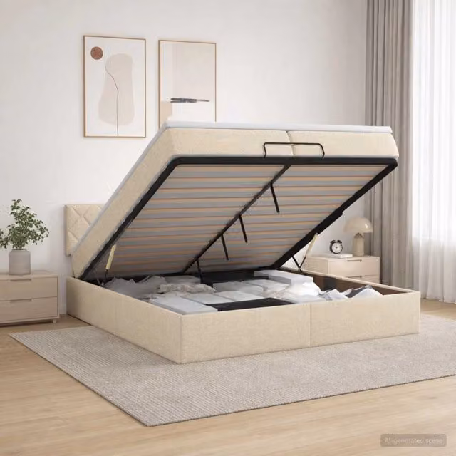 Letto matrimoniale con contenitore a sollevamento vidaXL in tessuto beige L 200 x P 200 cm
