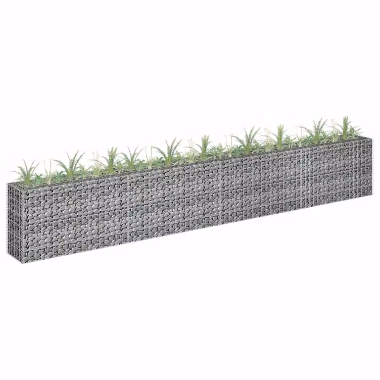 vidaXL Letto Rialzato a Gabbione in Acciaio Zincato Grigio L: 360 cm, P: 30 cm, H: 60 cm