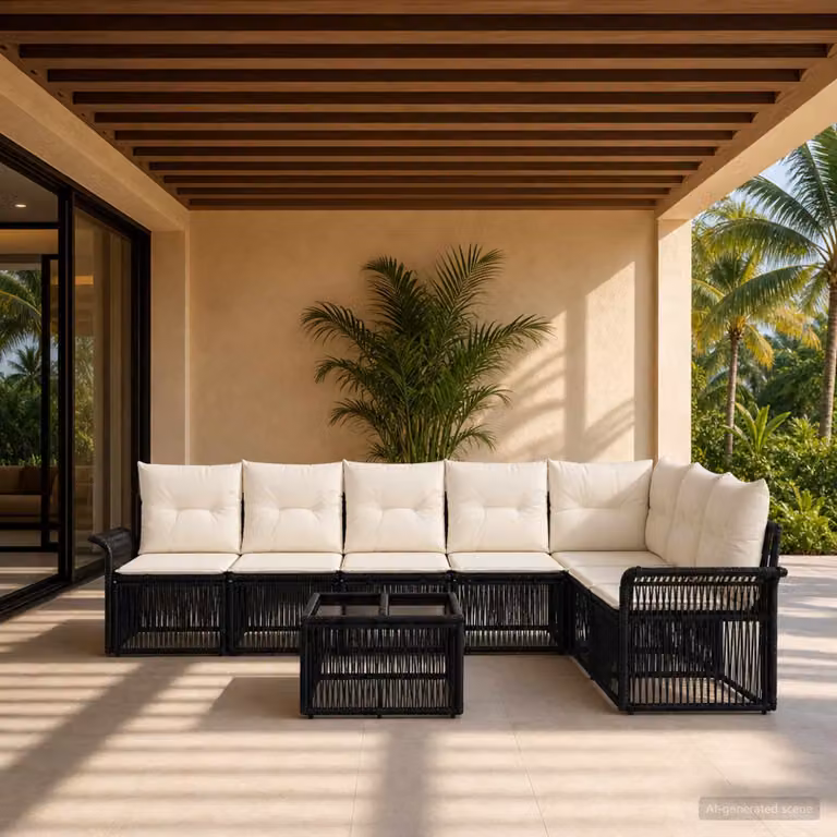 Set Divano da Giardino vidaXL 8 Pezzi con Tavolino, Design Moderno a L in Polyrattan Nero con Cuscini Inclusi