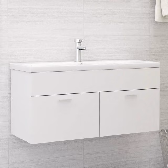Mobile Bagno con Lavabo Integrato-Lavandino-Lavabo Bianco in Legno Multistrato 892586