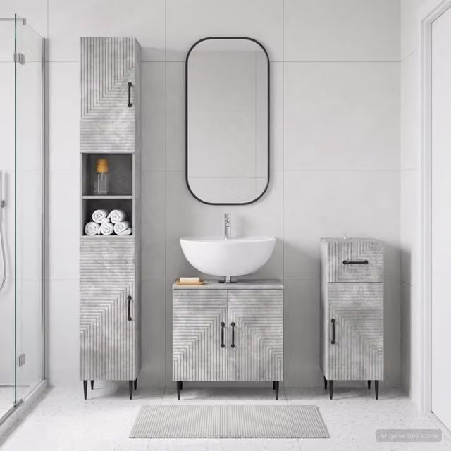 Set di armadietti da bagno in 3 pezzi HAARLEM Grigio Cemento 3417858
