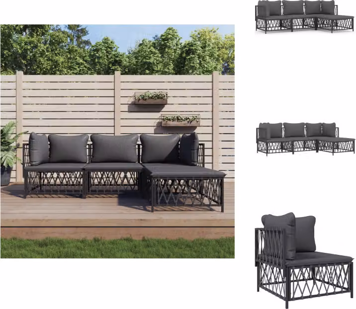 vidaXL Set salotto da giardino 4 pezzi con cuscini in acciaio antracite - Set di mobili da giardino