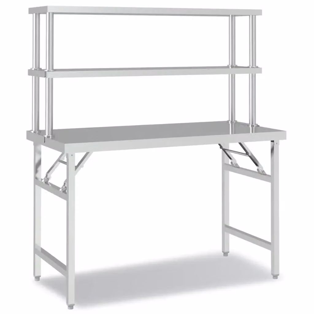 Tavolo da lavoro pieghevole vidaXL in acciaio inox color argento L/P/H: 120 x 60 x 145 cm – 2