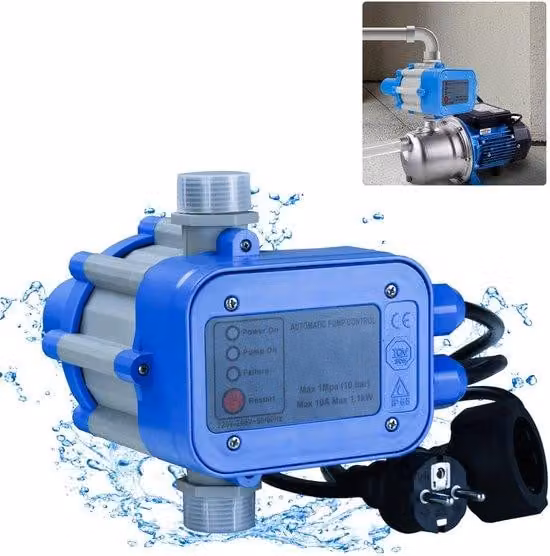 Controllo elettronico della pompa - 10 bar - Blu - Regolatore di pressione per pompe - Sistema affidabile per la gestione dell'acqua in giardino e pozzi - Monitoraggio della pressione per pompe - 10 bar - Regolazione elettronica della pressione