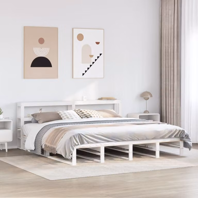Letto con testiera vidaXL in legno massello di pino bianco L 180 x P 200 cm