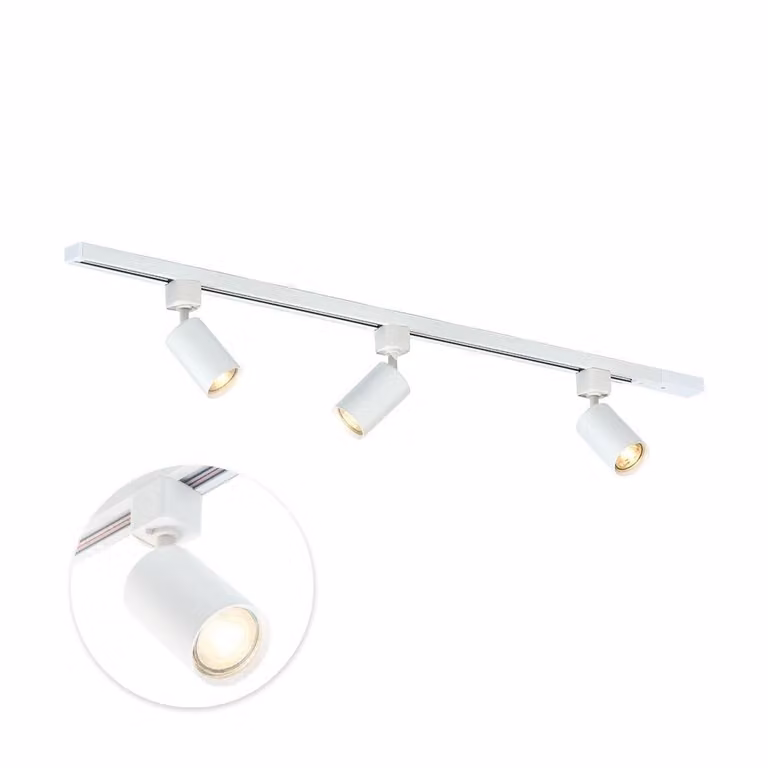 Qub Focus III - Sistema di binari LED - Bianco - Monofase - 100 cm - 3 faretti GU10 - Forma a I