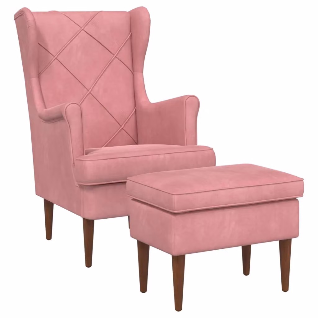 Set di Poltrona con Ottoman in Velluto Rosa vidaXL per Soggiorno e Camera da Letto – 2