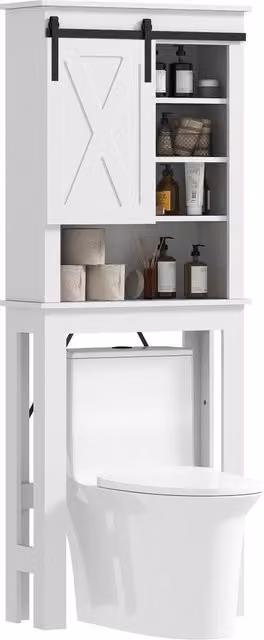 Mobile Bagno Minimal con Ante Scorrevoli e Ripiani Aperti Bianco L: 67 cm, P: 25 cm, H: 172 cm