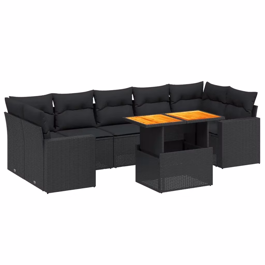 vidaXL Set Divani da Giardino a L con Cuscini 8 pz in Polyrattan Nero – 2