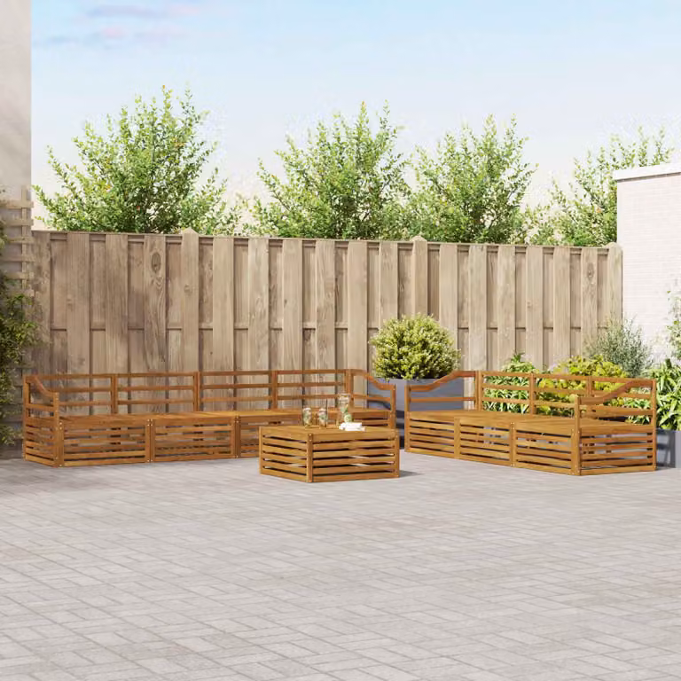 Set di divani da esterno vidaXL 8 pz a forma di U in legno di acacia massello marrone con cuscini inclusi e tavolino da caffè