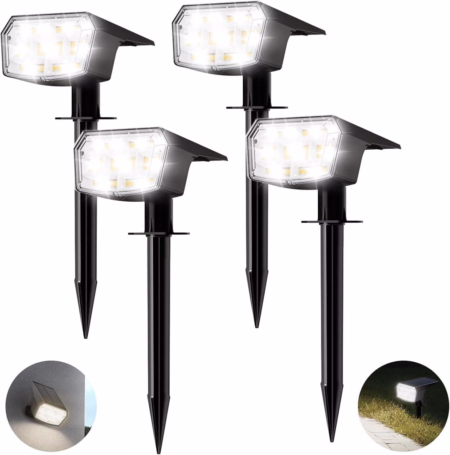 Luci solari da giardino, 59 LED, grado di protezione IP65, 3 livelli di luminosità, 6000K, confezione da 4