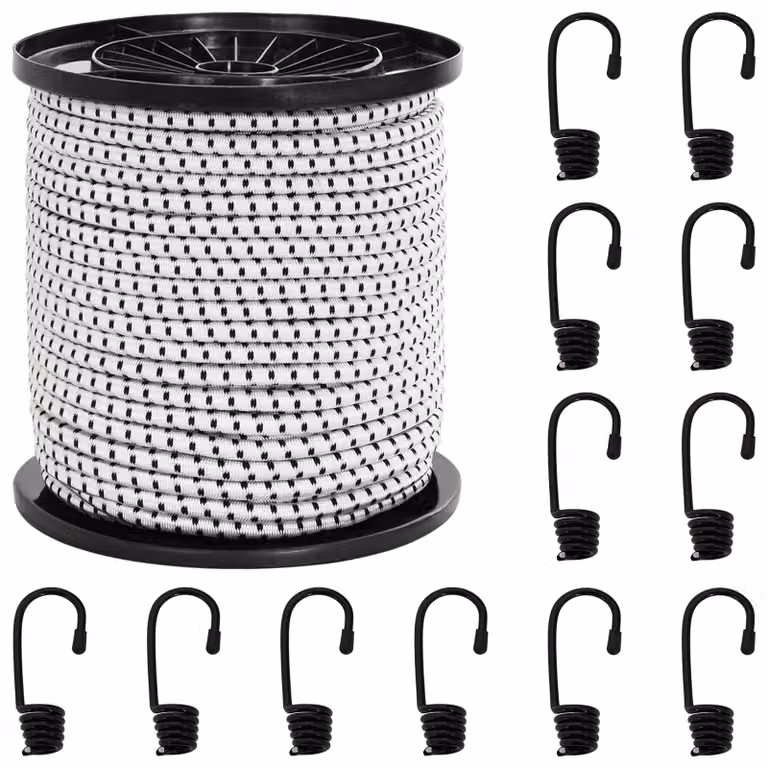Corde Bungee con Ganci vidaXL in PP e Gomma, Diametro: 4 mm, Colore: Nero e Bianco