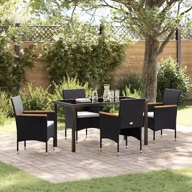 Set da Pranzo per Giardino 5 pz Nero polyrattan 3379753