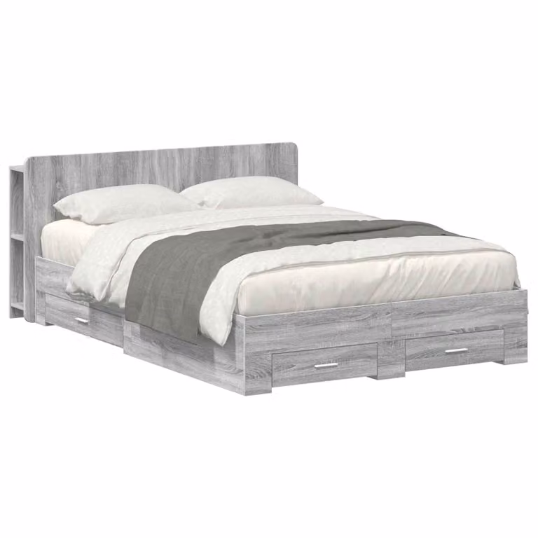 vidaXL Telaio letto moderno con contenitore e cassetti, colore grigio, L/P/H: 200 x 140 x 80 cm