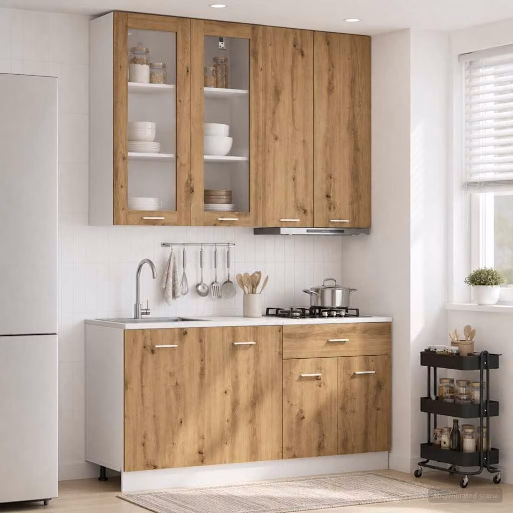 Unità cucina moderna vidaXL LYON in legno Rovere marrone con ante in vetro, 4 pezzi, L/P/H: 100 x 46 x 80 cm