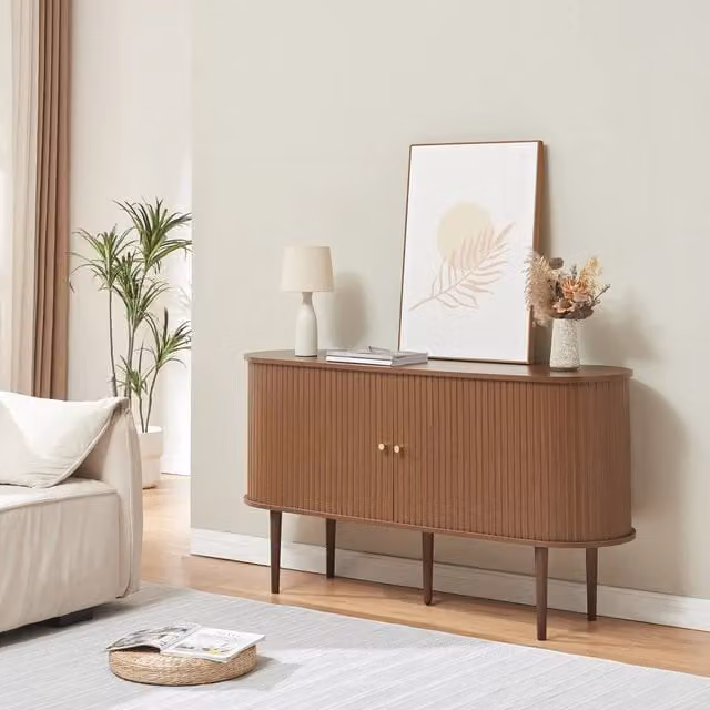 Mobile Contenitore Mapia en.casa con Ante Scorrevoli, Credenza Bassa Madia Effetto Noce, L/P/H: 140 x 40 x 75 cm