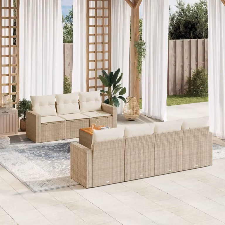 Set Divano da Giardino 8 pz vidaXL con Cuscini Beige e Tavolino in Polyrattan e Acciaio