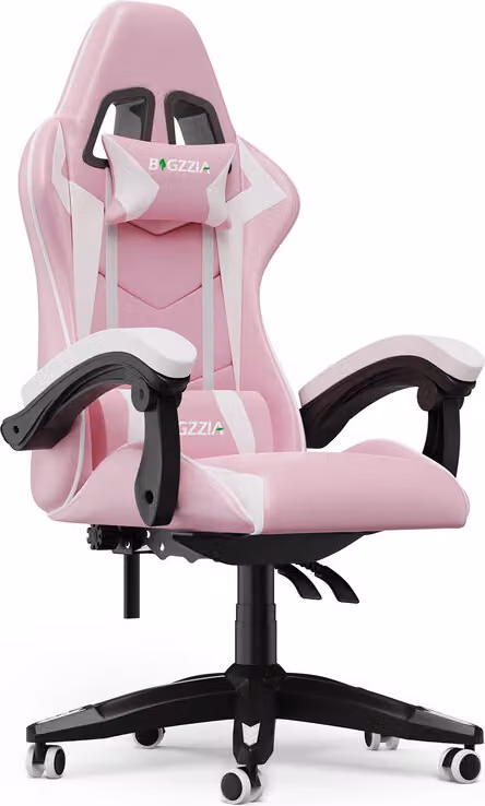 Bigzzia Sedia da gioco ergonomica - Sedie da gioco con cuscino lombare + poggiatesta Sedia da gioco Sedia da ufficio regolabile in altezza Sedia da computer per adulti Ragazza Ragazzo - Rosa Bianca