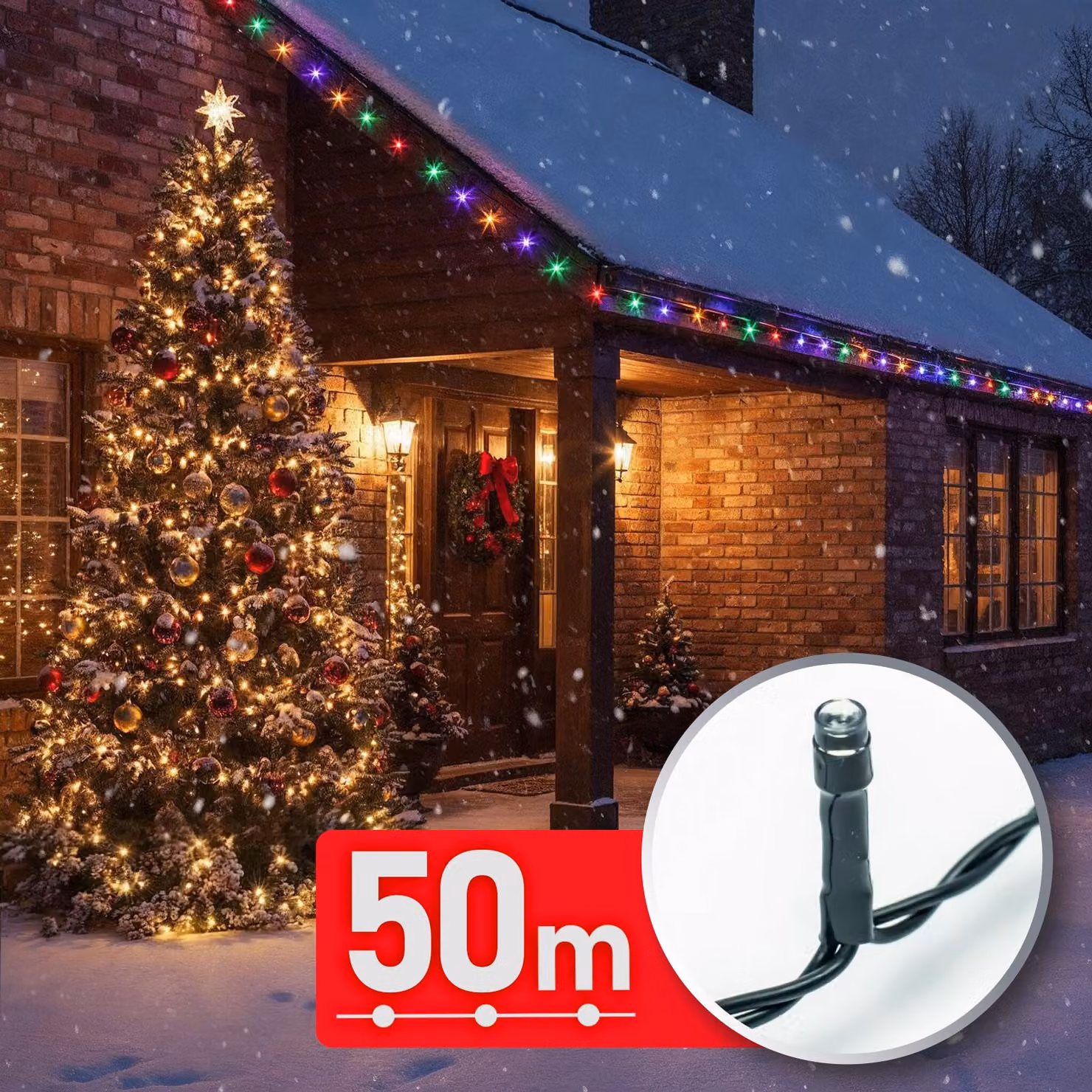 Luci natalizie a LED - 50 m di luci fiabesche con 1000 LED - multicolore - 8 livelli di luce con timer e funzione di memoria - per uso interno ed esterno - cavo verde - 220-240 V - 9 W [59771]
