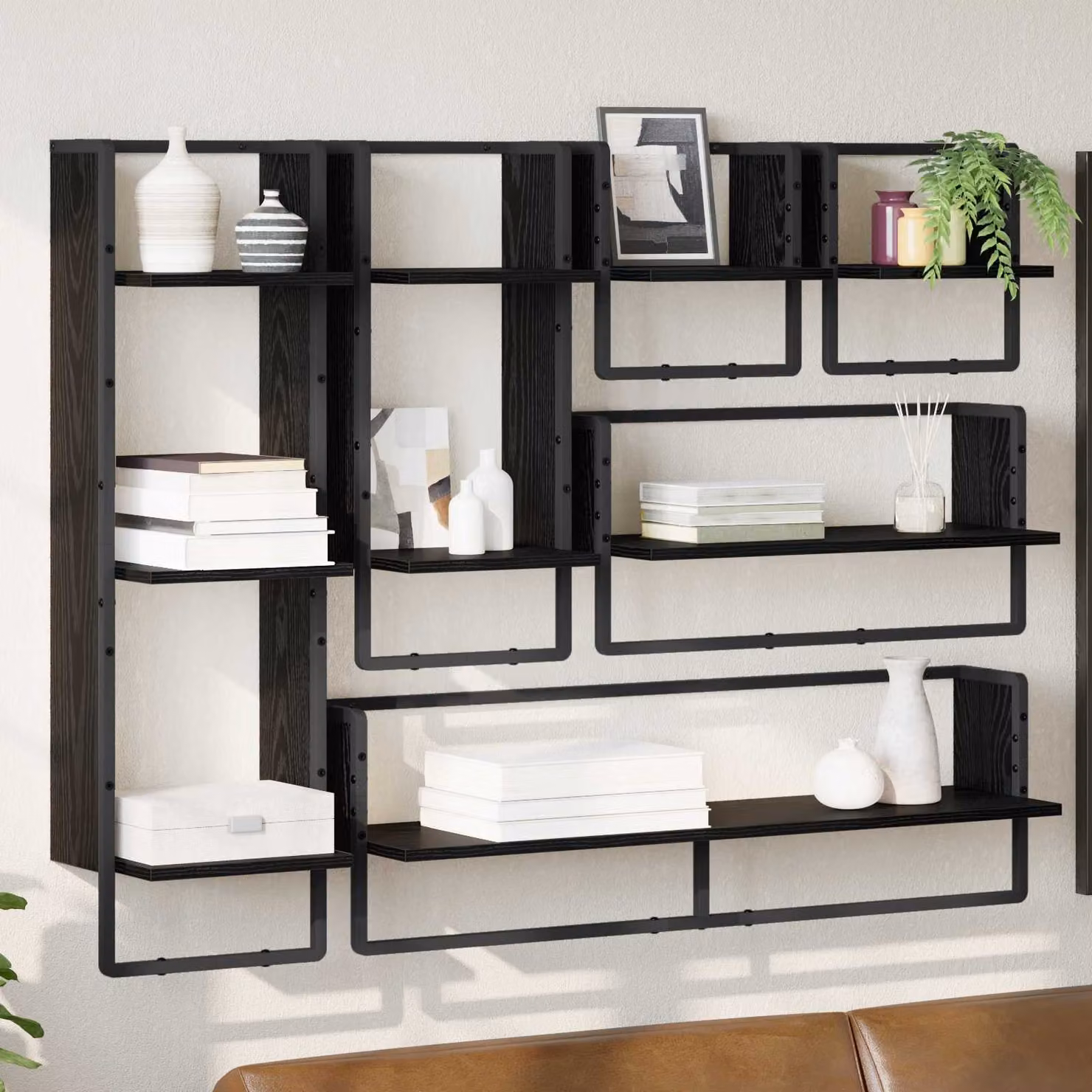 Set di 6 mensole da parete vidaXL in stile moderno, colore nero, L 100 x P 25 x H 30 cm