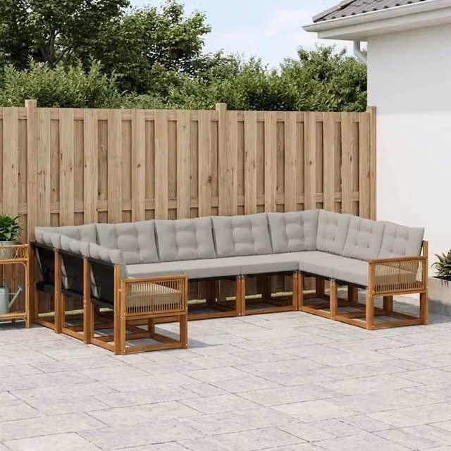 Set di divani da esterno 9 pz Naturale e Grigio Chiaro 3382211