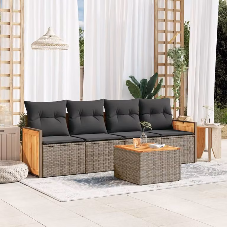 Maison Exclusive - Set Divano da Giardino 5 pz con Cuscini Grigio in Polyrattan