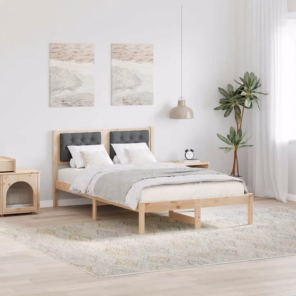 Struttura del letto vidaXL in pino massello, Grigio e Marrone, L/P/H: 120 x 200 cm