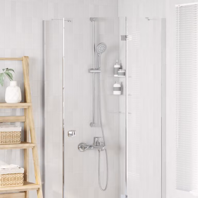 Set di sistema doccia vidaXL in acciaio inox cromato con colonna rigida e soffione a due funzioni mist e jet, montaggio a parete, L: 100 cm