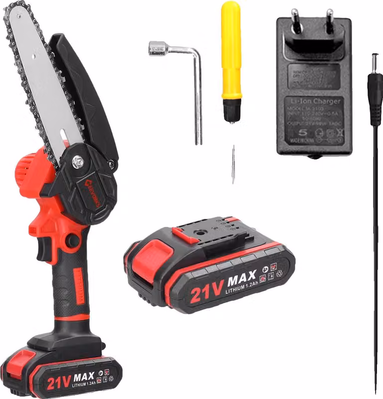 Mini motosega elettrica, design a batteria, impugnatura ergonomica, rosso, EU