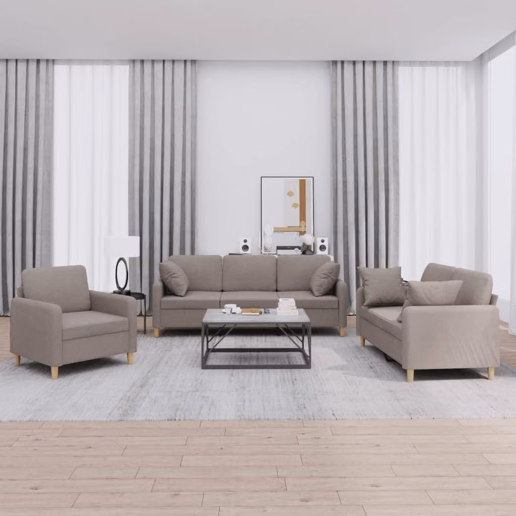Set di divani 3 pezzi vidaXL in tessuto moderno con cuscini, colore grigio o beige per il tuo soggiorno