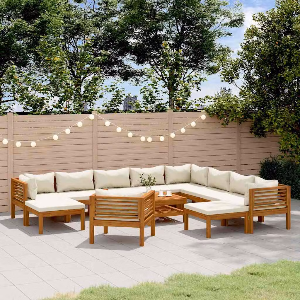 Set Divani da Giardino vidaXL 12 Pezzi in Legno di Acacia con Cuscini Beige a Forma di U