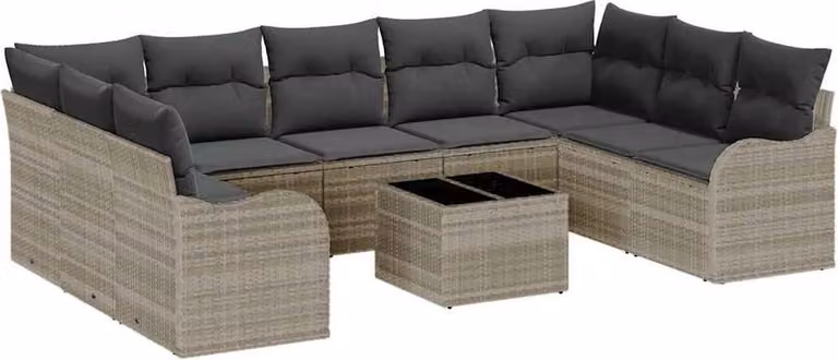 Set Divano da Giardino 10 pcs Grigio chiaro polyrattan