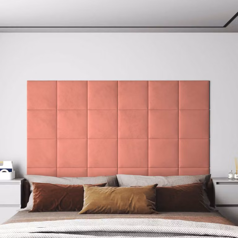 Testiera da parete imbottita vidaXL in velluto rosa, set da 12 pannelli moderni per camera da letto