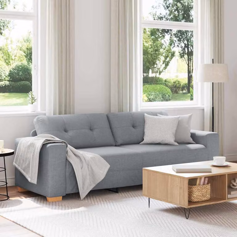 Divano a 3 posti vidaXL in tessuto Grigio Chiaro, design moderno e lineare, L: 220 cm, P: 78 cm, H: 80 cm